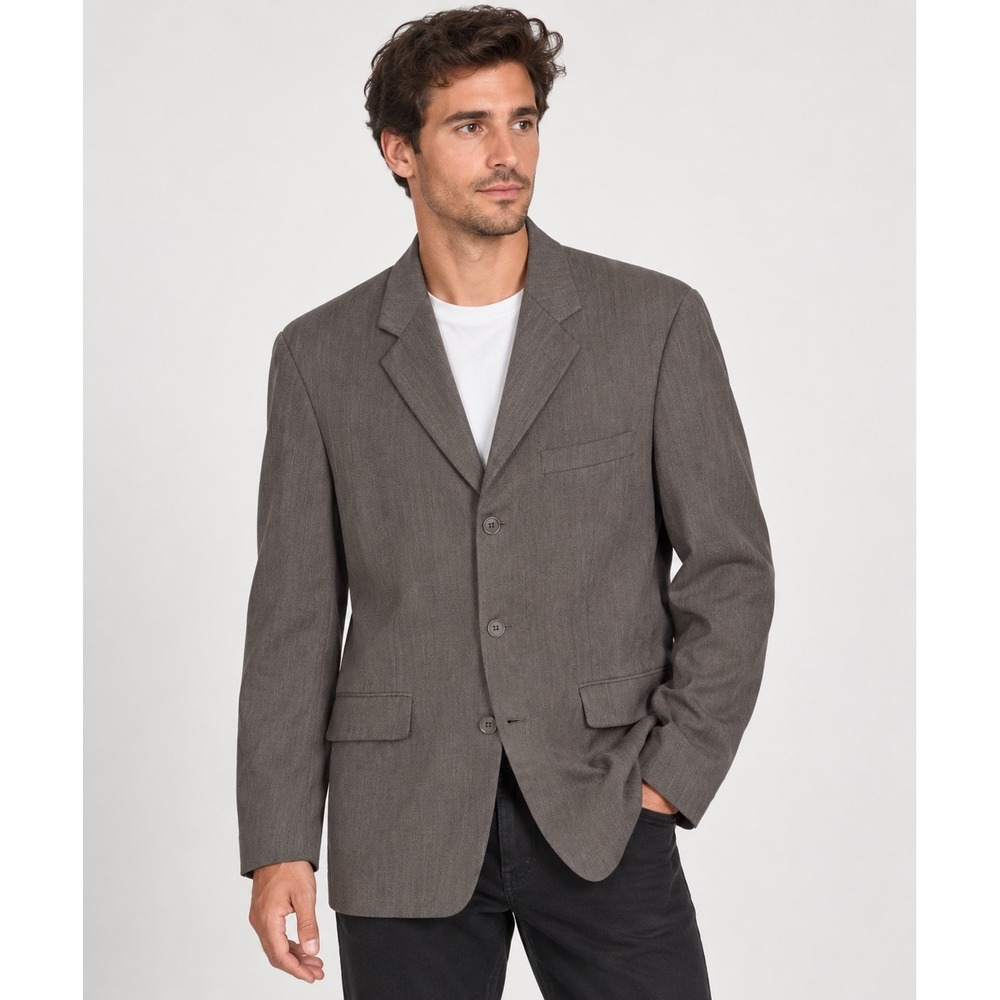 Oscar De La Renta Blazer Worsted Wool Super 100s Classic Luxury 42R Taupe Gray